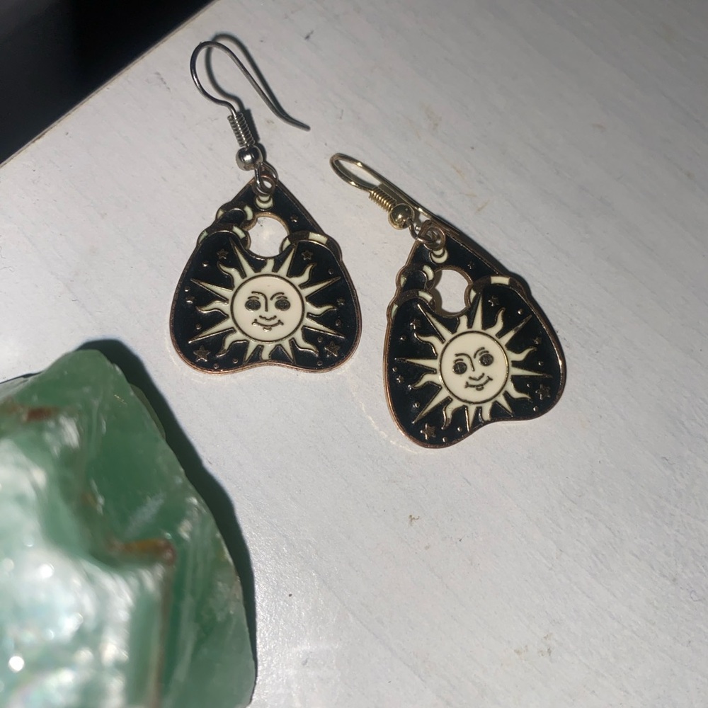 Celestial Black and Gold Sun Earrings / “Guitar picks”
